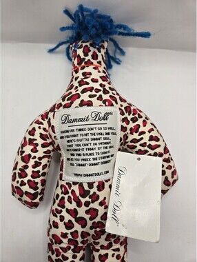Dammit Doll 12" Stress Relief Leopard Cheetah Print Blue Hair Cloth Doll Plush
